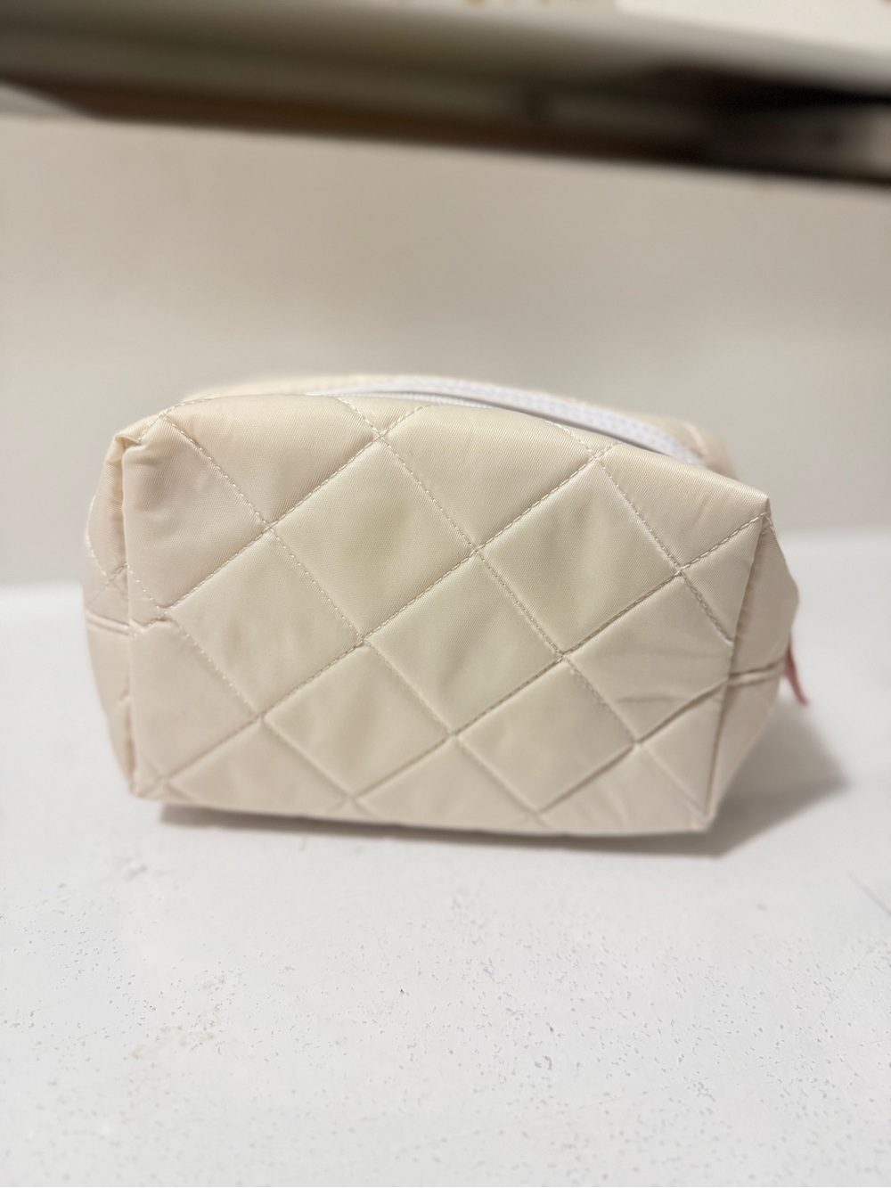 Quilted terry cosmetic bag, Trish McEvoy makeup pouch Quilted Cream